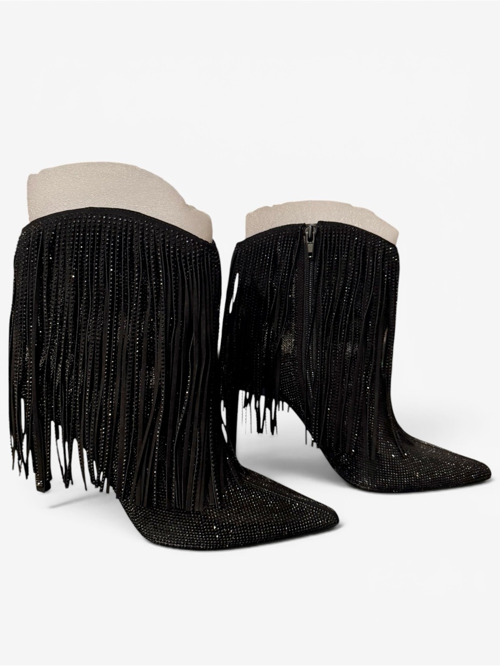 INC International Concepts Black Rhinestone Fringe Ankle Boots - Picture 8 of 12
